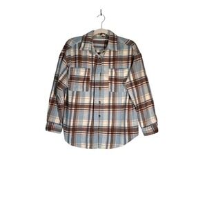 no comment blue & tan flannel shirt size Medium